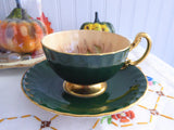 Forest Green Cup And Saucer Aynsley Fruit Center 1960s Burnished Gold Signed D Jones