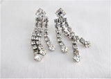 Rhinestone Earrings Dangles 1960s Clips Emerald Cut Round Waterfall Signed Vintage