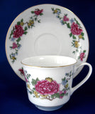 Cup And Saucer Pink Peonies Porcelain Gold Trim 1960s Asian Floral
