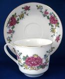 Cup And Saucer Pink Peonies Porcelain Gold Trim 1960s Asian Floral