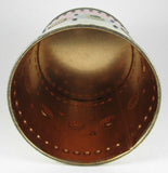 English Tea Tin Embossed Cylinder 1960s Gold Green Red Christmas Colors