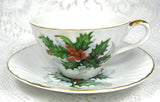 Cup And Saucer Holly Norcrest Christmas Holiday Vintage 1960s