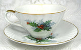 Cup And Saucer Holly Norcrest Christmas Holiday Vintage 1960s