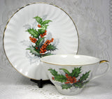 Cup And Saucer Holly Norcrest Christmas Holiday Vintage 1960s