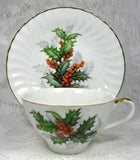Cup And Saucer Holly Norcrest Christmas Holiday Vintage 1960s