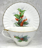 Cup And Saucer Holly Norcrest Christmas Holiday Vintage 1960s