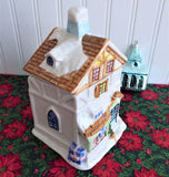 Christmas House Tea Caddy Canister Ceramic Snow Covered 1960s