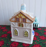 Christmas House Tea Caddy Canister Ceramic Snow Covered 1960s