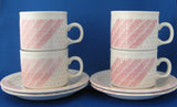 Cup And Saucer Set Of 4 Pink Polka Dots Stripes Shades Churchill 1960-1970s