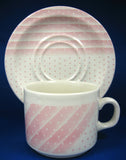 Cup And Saucer Set Of 4 Pink Polka Dots Stripes Shades Churchill 1960-1970s