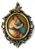 Mother And Child 1960s Fabric Picture Mme Vigee French Art Louvre Brass Frame