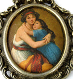 Mother And Child 1960s Fabric Picture Mme Vigee French Art Louvre Brass Frame