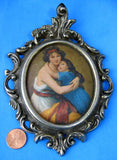Mother And Child 1960s Fabric Picture Mme Vigee French Art Louvre Brass Frame