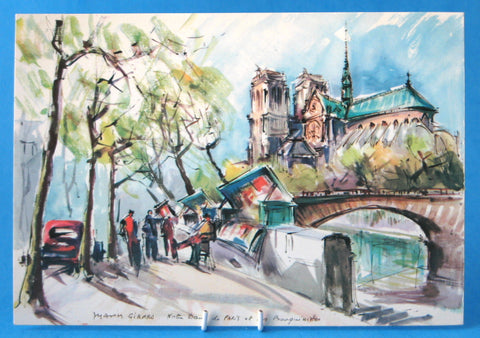Postcard Signed M Girard Watercolor Paris Notre Dame 1960s Impressionist