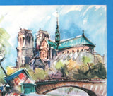 Postcard Signed M Girard Watercolor Paris Notre Dame 1960s Impressionist