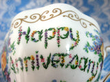 Happy Anniversary Cup And Saucer Princess Anne Flowers Candles 1960s