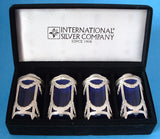 Salt and Pepper 2 Sets Boxed Silver Plate Cobalt Blue Set Of Four Classical Swags