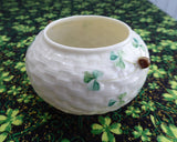 Irish Belleek Sugar Bowl Basket Weave With Shamrocks 1970s 6th Green Mark