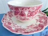 Strawberry Fair Cup And Saucer Pink Red Transferware Johnson Brothers 1959-1973
