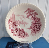 Cup And Saucer Castle On The Lake Pink Red Transferware Johnson Brothers UK 1960s
