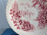 Cup And Saucer Castle On The Lake Pink Red Transferware Johnson Brothers UK 1960s