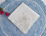 Madeira Handkerchief Hand Embroidered Floral White Rolled Hems Hanky