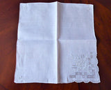 Madeira Handkerchief Hand Embroidered Floral White Rolled Hems Hanky