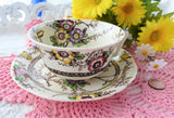Floral Transferware Cup And Saucer Medway Meakin 1960s Polychrome Ironstone