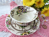 Floral Transferware Cup And Saucer Medway Meakin 1960s Polychrome Ironstone