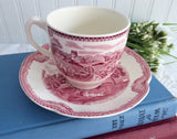 Cup And Saucer Old Britain Castles Pink Transferware Johnson Brothers UK 1960s