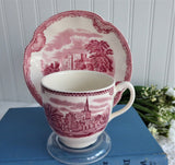 Cup And Saucer Old Britain Castles Pink Transferware Johnson Brothers UK 1960s