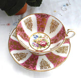 Gorgeous Cup And Saucer Paragon Pink Gold Floral Queen Elizabeth Warrant 1960s