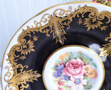 Paragon Cup And Saucer Black Floral Gold Overlay Queen Elizabeth Warrant 1960s