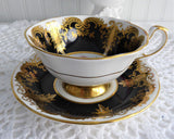 Paragon Cup And Saucer Black Floral Gold Overlay Queen Elizabeth Warrant 1960s