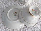 Paragon Cup And Saucer Black Floral Gold Overlay Queen Elizabeth Warrant 1960s