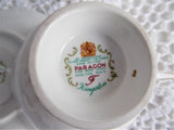 Paragon Cup And Saucer Black Floral Gold Overlay Queen Elizabeth Warrant 1960s