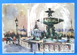 Postcard Signed M Girard Watercolor Les Invalides et tour Eiffel 1960s Impressionist