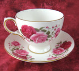 Queen Anne English Bone China Red And Pink Roses Cup And Saucer 1950s