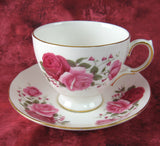 Queen Anne English Bone China Red And Pink Roses Cup And Saucer 1950s
