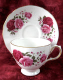 Queen Anne English Bone China Red And Pink Roses Cup And Saucer 1950s