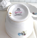 Pink Roses Blue Harebells Queen Anne English Bone China Cup And Saucer 1960s