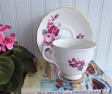 Lush Pink Burgundy Roses Queen Anne English Bone China Cup And Saucer 1960s