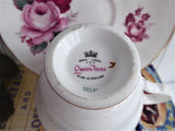 Lush Pink Burgundy Roses Queen Anne English Bone China Cup And Saucer 1960s