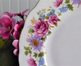 Queen Anne Serenade Salad Floral Border Luncheon Plate English Bone China 1960s