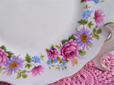 Queen Anne Serenade Salad Floral Border Luncheon Plate English Bone China 1960s