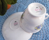 Pink Yellow Rose Cup and Saucer Forget Me Nots Royal Vale English Bone China 1960s