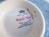 Pink Yellow Rose Cup and Saucer Forget Me Nots Royal Vale English Bone China 1960s
