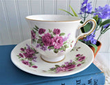 Pink Roses And Lilac Queen Anne English Bone China Cup And Saucer 1960s