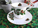 Christmas Yuletide Cup And Saucer Rosina Pine Holly Berries 1960s