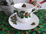 Christmas Yuletide Cup And Saucer Rosina Pine Holly Berries 1960s